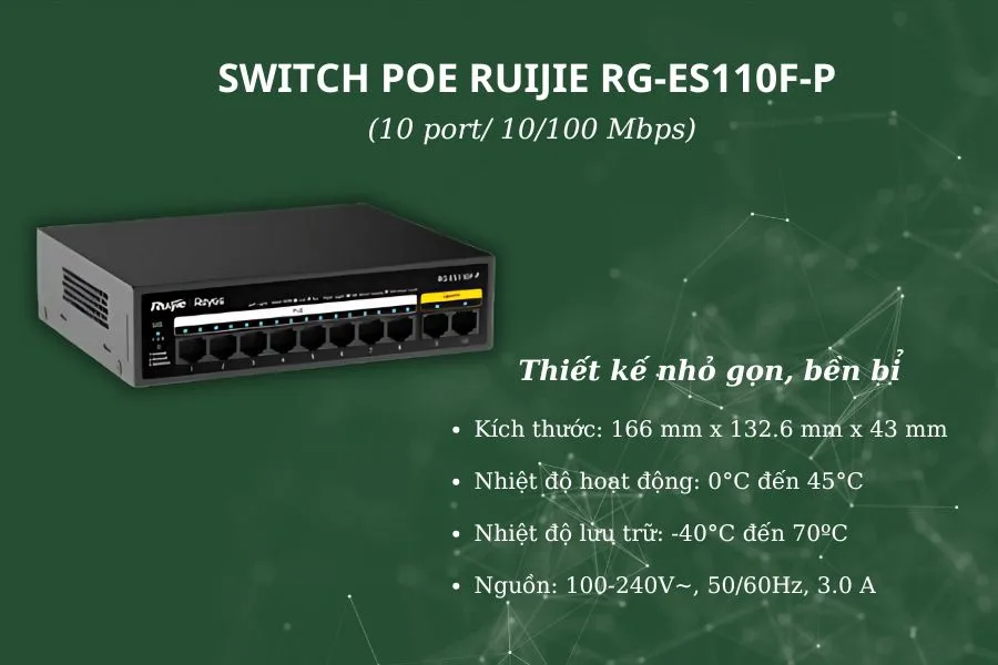 Switch PoE Ruijie RG-ES110F-P (10 port/ 10/100 Mbps)	