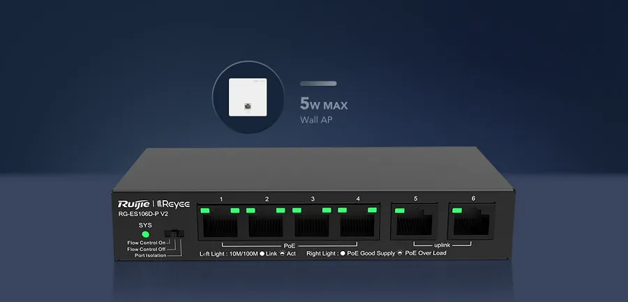 Switch PoE Ruijie ES110GDS-P tích hợp PoE tiện lợi