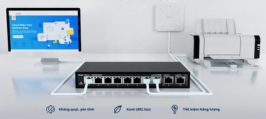 Switch PoE Ruijie ES110GDS-P hỗ trợ quản lý thông minh