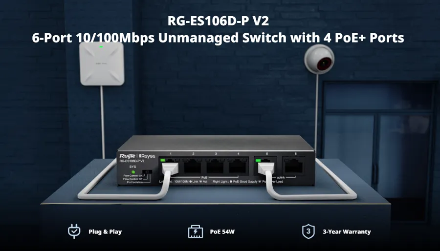 Switch PoE Ruijie RG-ES106D-P V2 