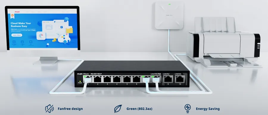 Switch PoE Ruijie RG-ES106D-P V2 dễ dàng kết nối với nhiều thiết bị