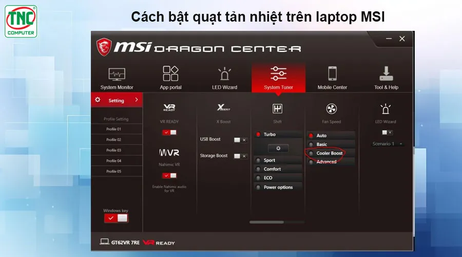 bật quạt laptop msi