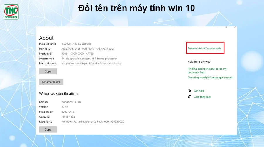 đổi tên pc win 10