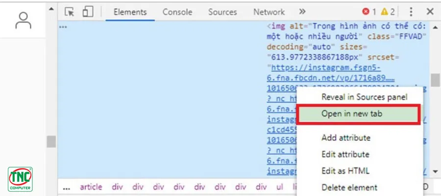 Chọn mục Open in new tab