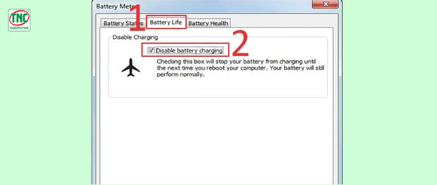 Tích chọn vào chế độ Disable battery charging