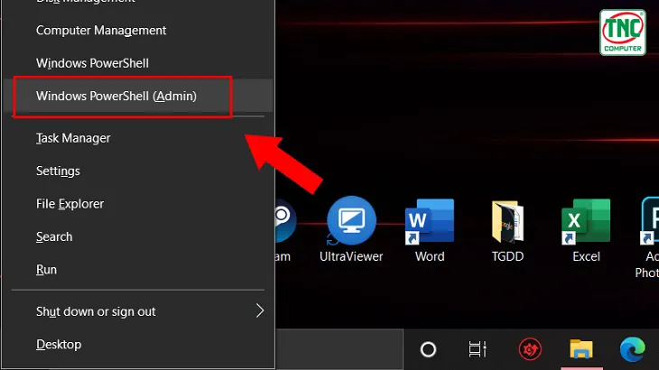 Nhấn vào tổ hợp phím Windows + X, sau đó hiển thị Windows PowerShell