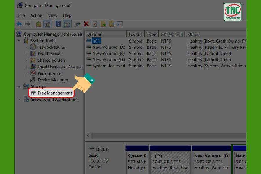 Bấm chọn Disk Management