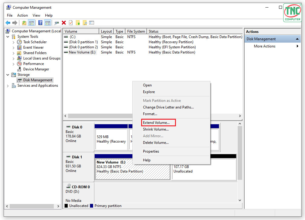 Chọn Extend Volume