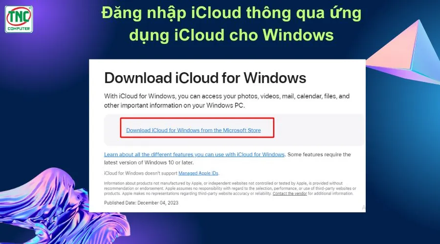 nhập icloud trên máy tính