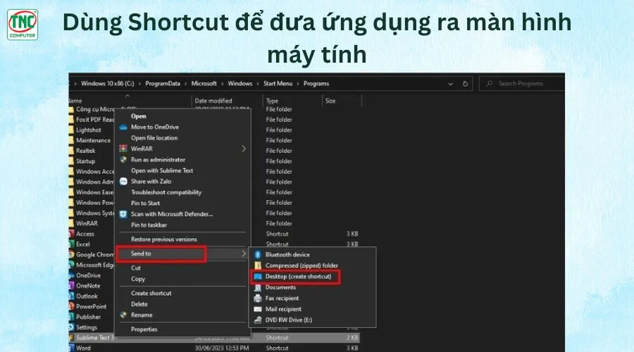 Đưa ứng dụng ra màn hình máy tính win 11