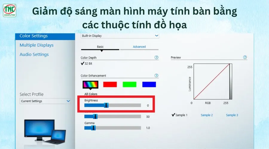 giảm độ sáng máy tính bàn bằng bàn phím