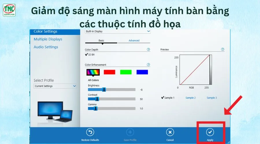 giảm độ sáng màn hình máy tính để bàn