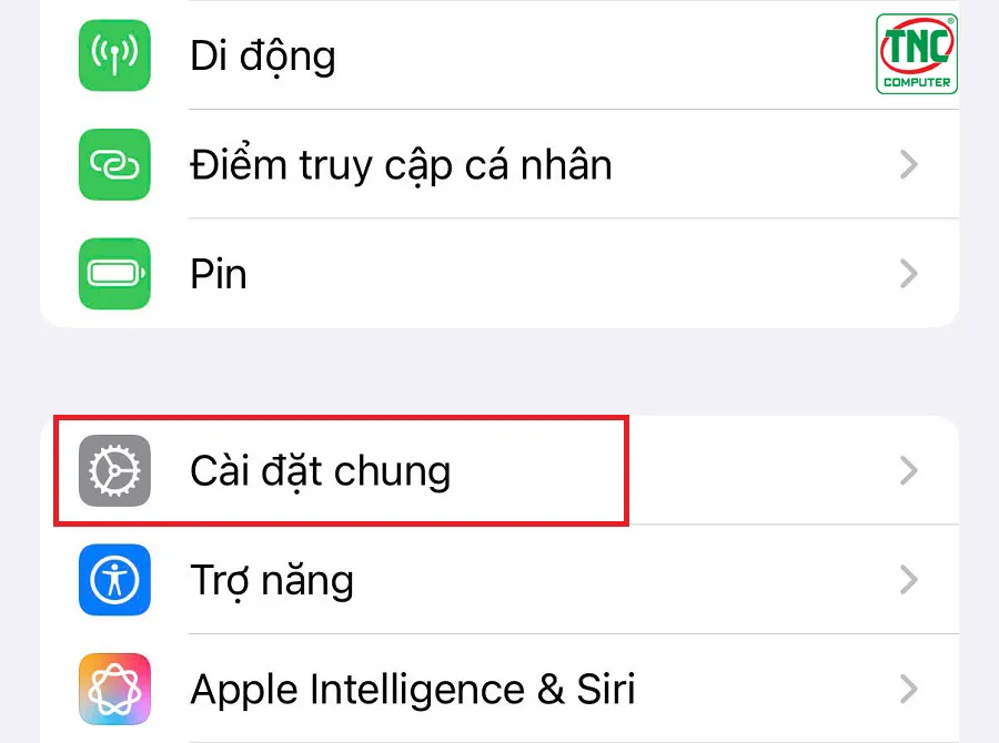  Cài Đặt > Chọn Cài Đặt Chung
