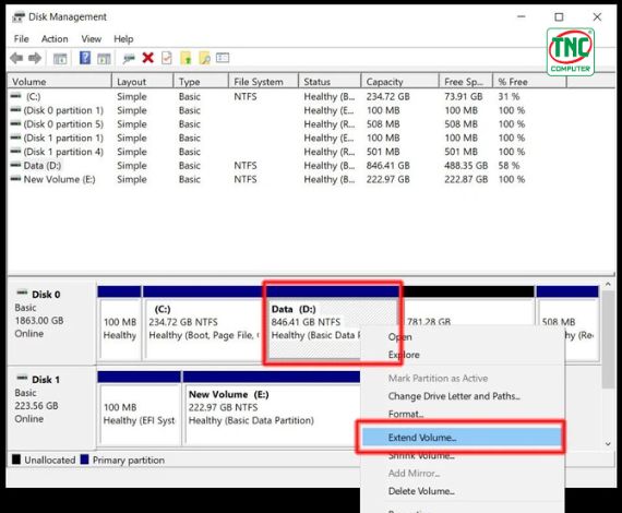 không Extend Volume được ổ C win 11