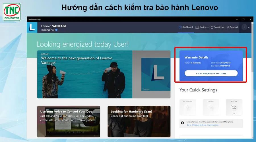kiểm tra bảo hành lenovo