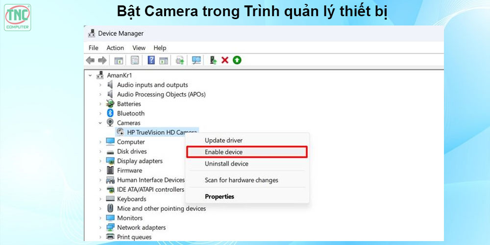 không mở được camera laptop