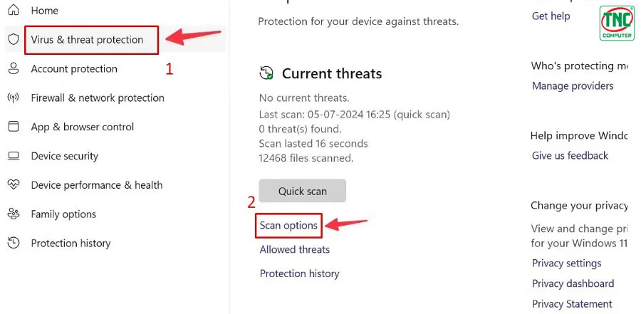 Mở Scan options
