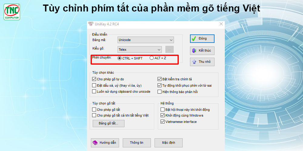 phím tắt chuyển ngôn ngữ trong unikey