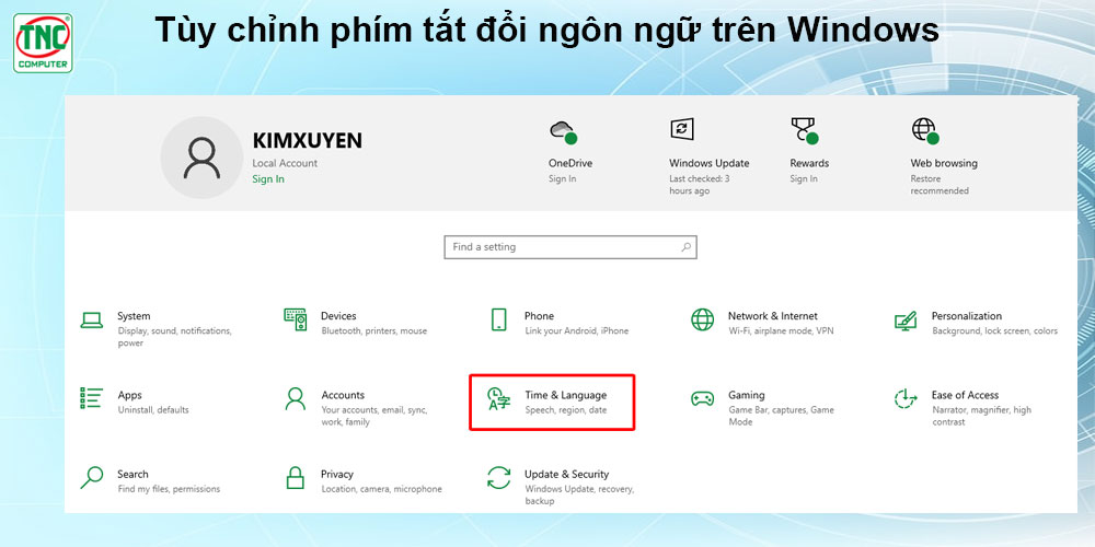 Cài đặt phím tắt chuyển đổi ngôn ngữ