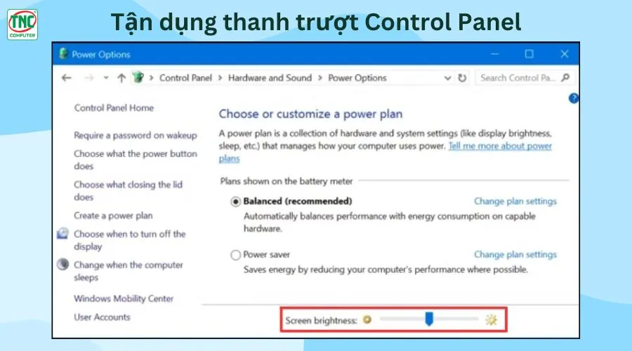 cách tăng độ sáng màn hình laptop win 7