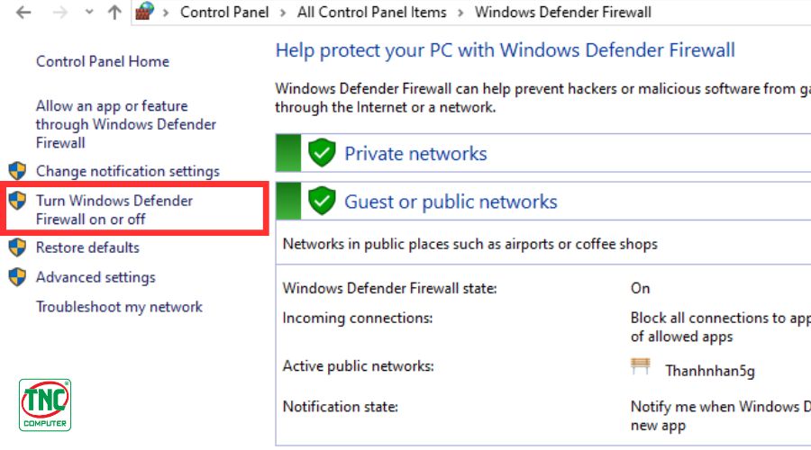Tắt tường lửa win 10