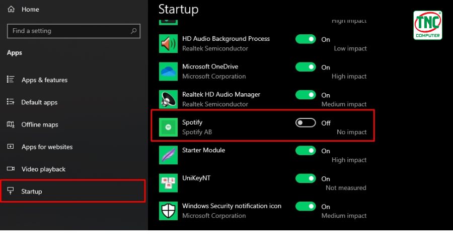 Tắt ứng dụng khởi chạy cùng win 10