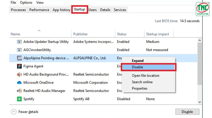 Tắt ứng dụng khởi chạy cùng win 10