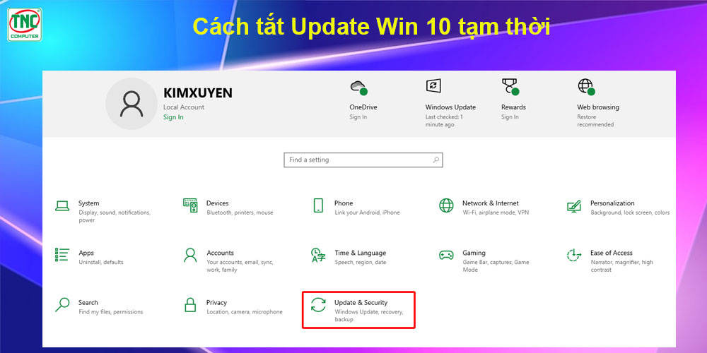 cách tắt tự động update win