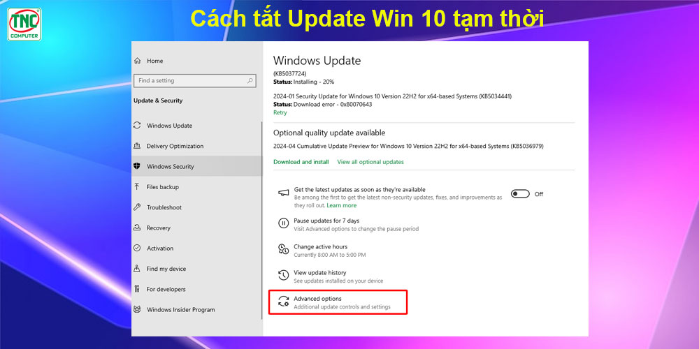 cách tắt chức năng update của win 10