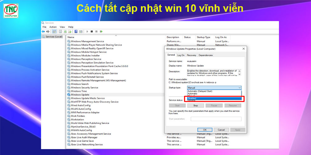 cách tắt auto update win 10