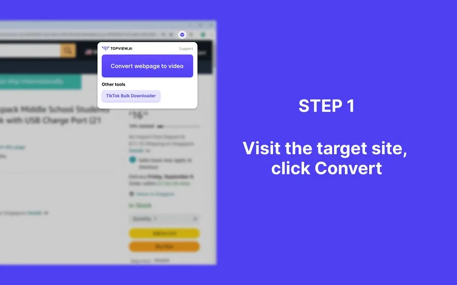 Điều hướng đến trang web bạn muốn tạo video và nhấp vào biểu tượng tiện ích mở rộng TopView 