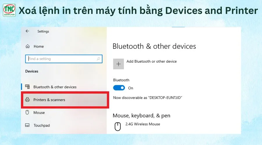 xóa lệnh in trên máy tính win 10
