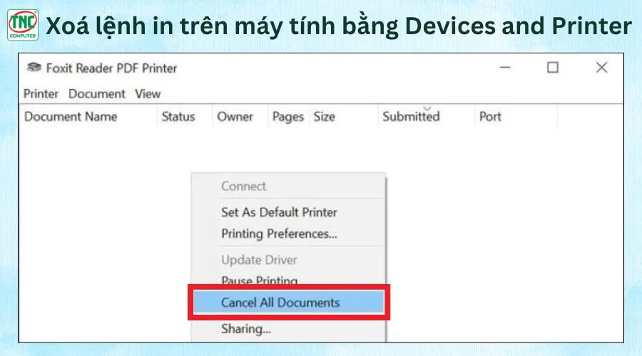 cách xóa hết lệnh in trên máy tính