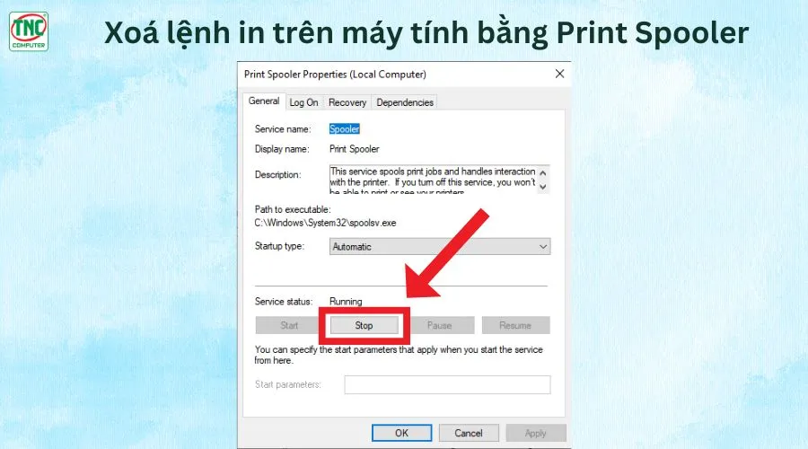 xóa lệnh đang in trên máy tính