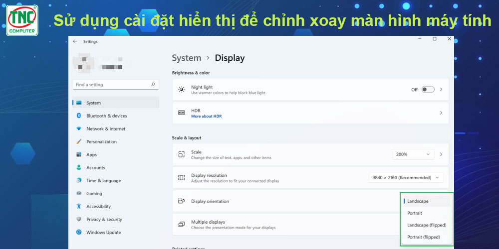 máy tính xoay ngang màn hình
