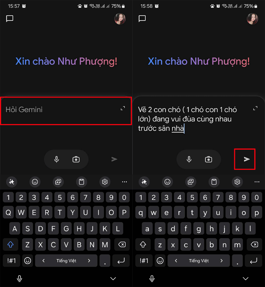Mở Gemini và nhập câu lệnh tạo ảnh