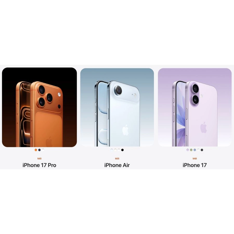 Bảng so sánh iPhone Air, iPhone 17 và iPhone 17 Pro