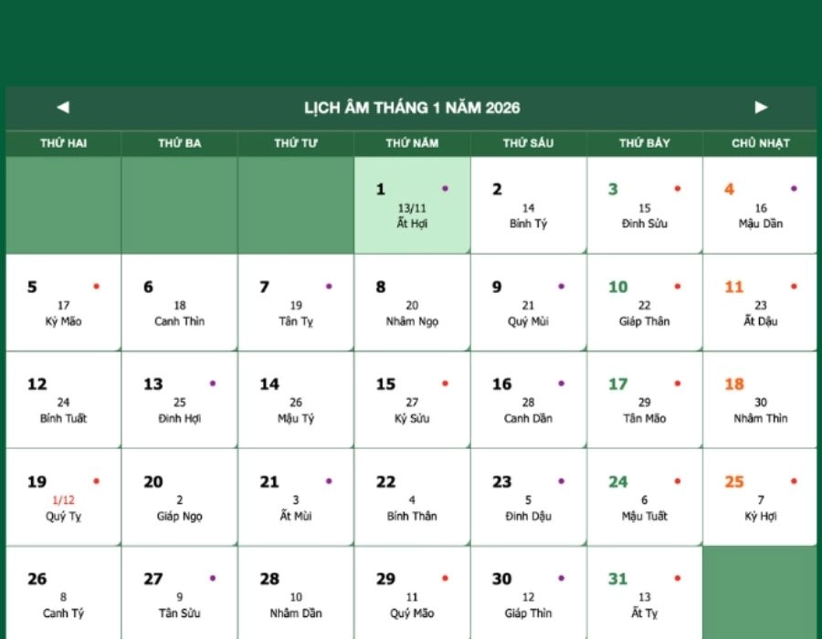 Lịch nghỉ Tết Âm lịch 2026