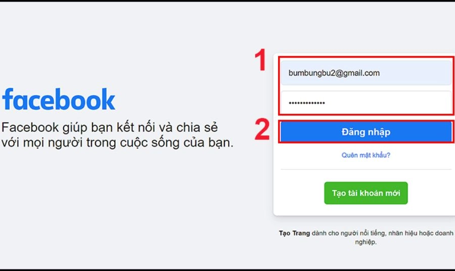 Đăng nhập Facebook bằng email hoặc số điện thoại