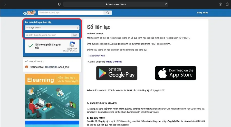 Tiến hành chọn Tỉnh và Số điện thoại hoặc mã học sinh