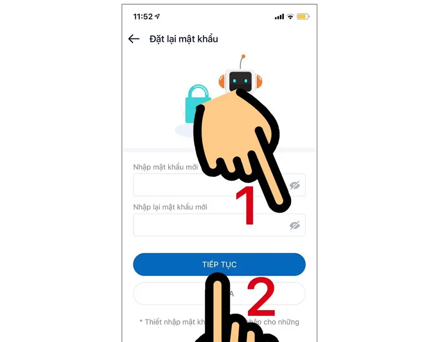 Nhấn Tiếp tục để thay đổi mật khẩu vnEdu