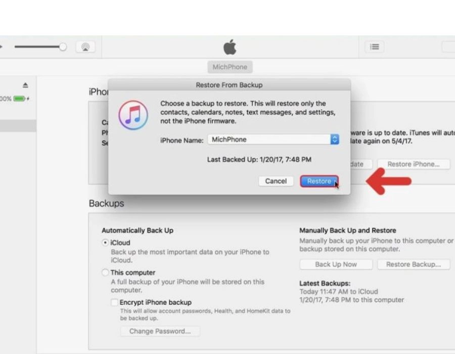 Khôi phục ảnh bằng iTunes