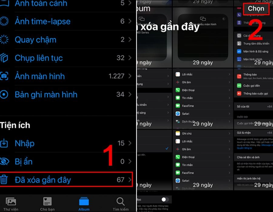 Khôi phục ảnh bằng ứng dụng Ảnh (Recently Deleted)