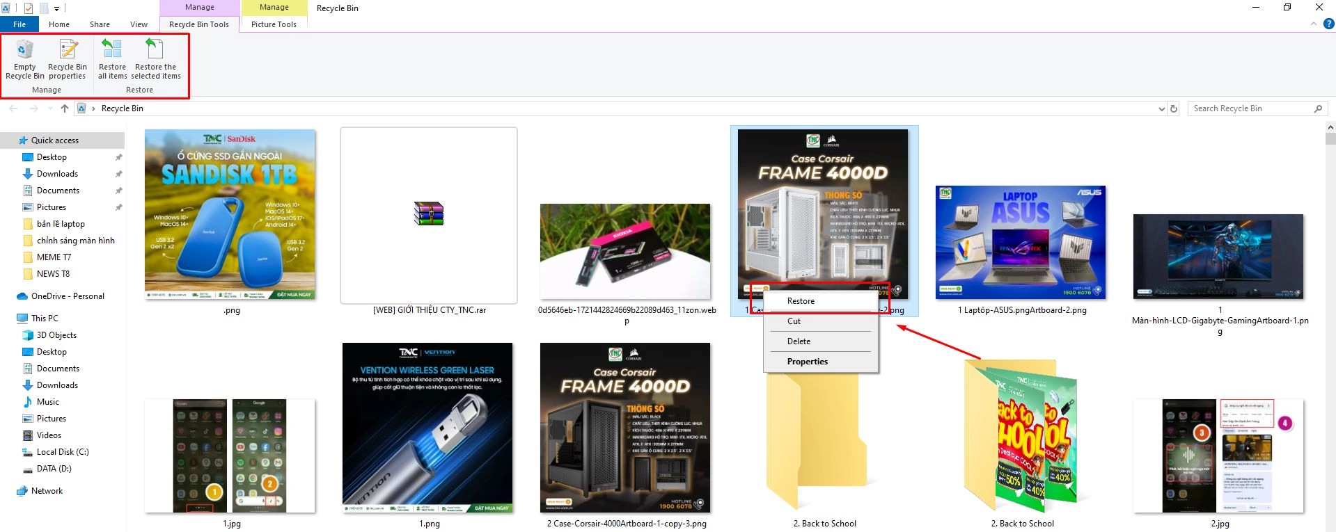 khôi phục file đã xóa