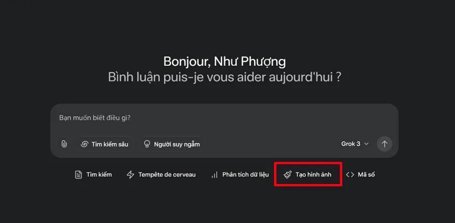 Chọn vào mục Tạo hình ảnh