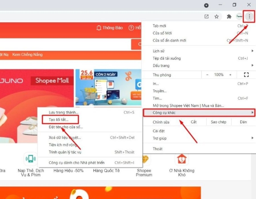 Bước 2: Tạo lối tắt Shopee trên Desktop