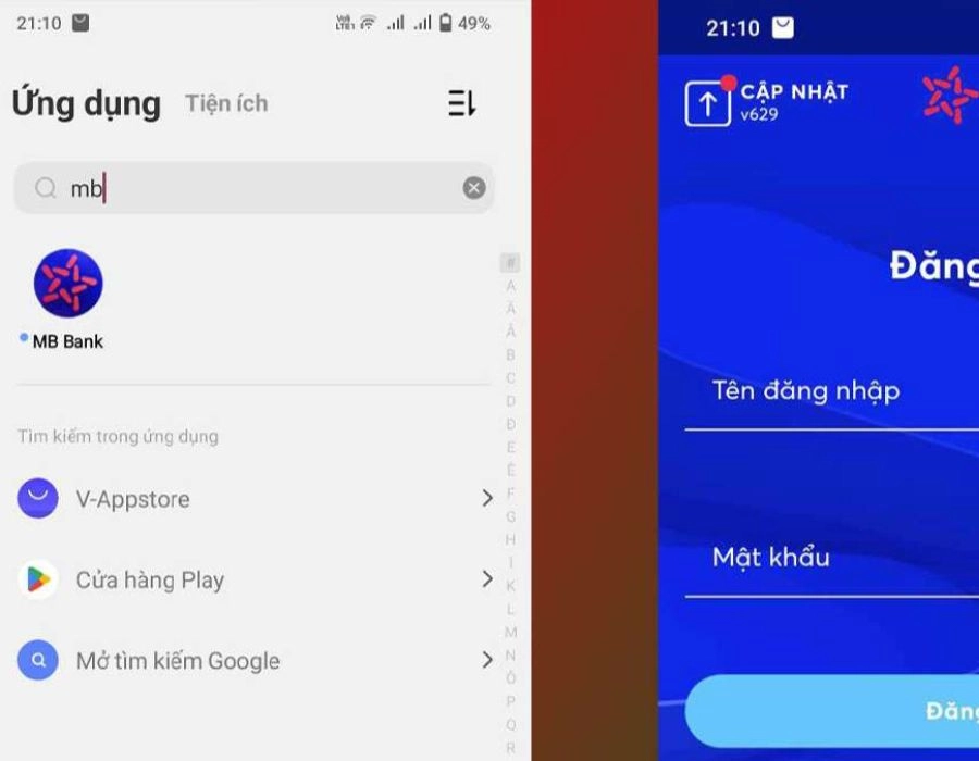 Đăng nhập ứng dụng Mobile Banking