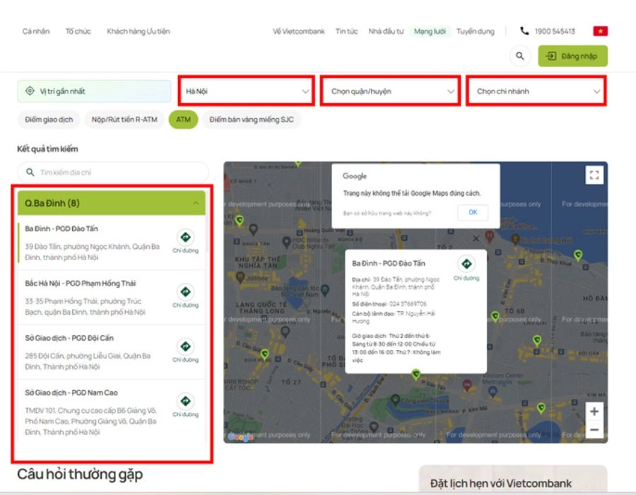 Cách tìm cây ATM gần nhất qua website ngân hàng