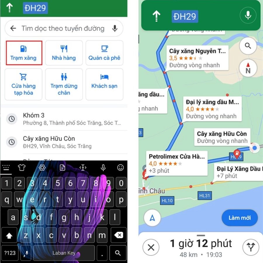 Trước khi rẽ vào trạm, mở Satellite / Street View (nếu cần) để kiểm tra lối vào/đường vào trạm