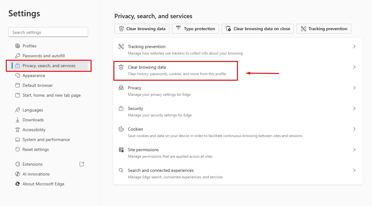 Thao tác xóa lịch sử trên Microsoft Edge